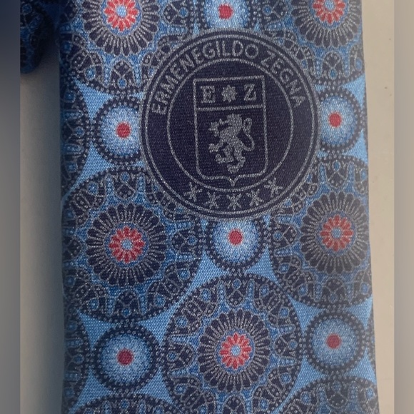 Ermenegildo Zegna Blue Silk Geometric Made In Italy Tie - Picture 5 of 9